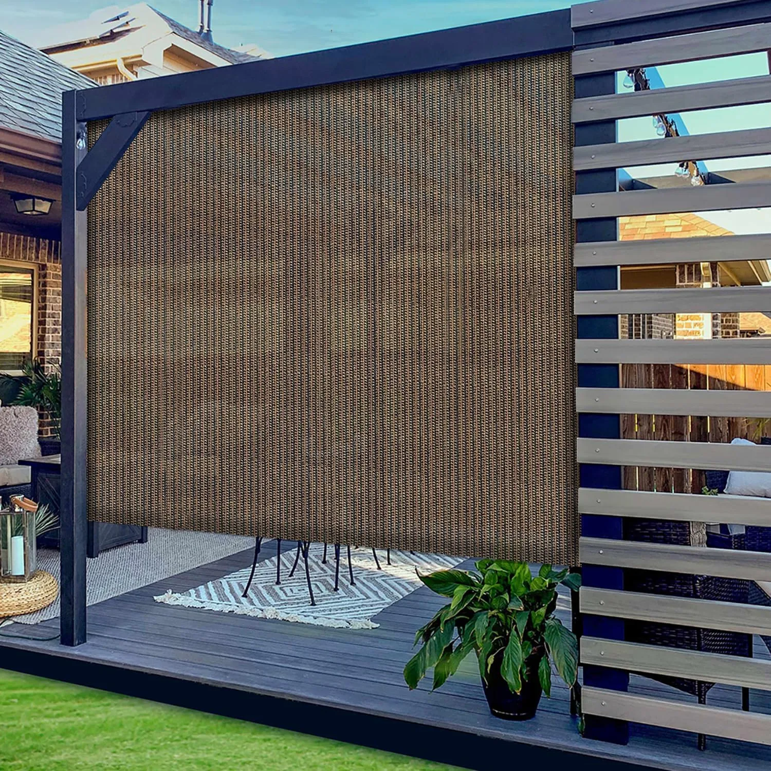 Patio Shades Roll Up Outdoor Exterior Roll Up Blinds for Patio Yard Deck Porch Balcony Backyard 8' W X 6' L Brown