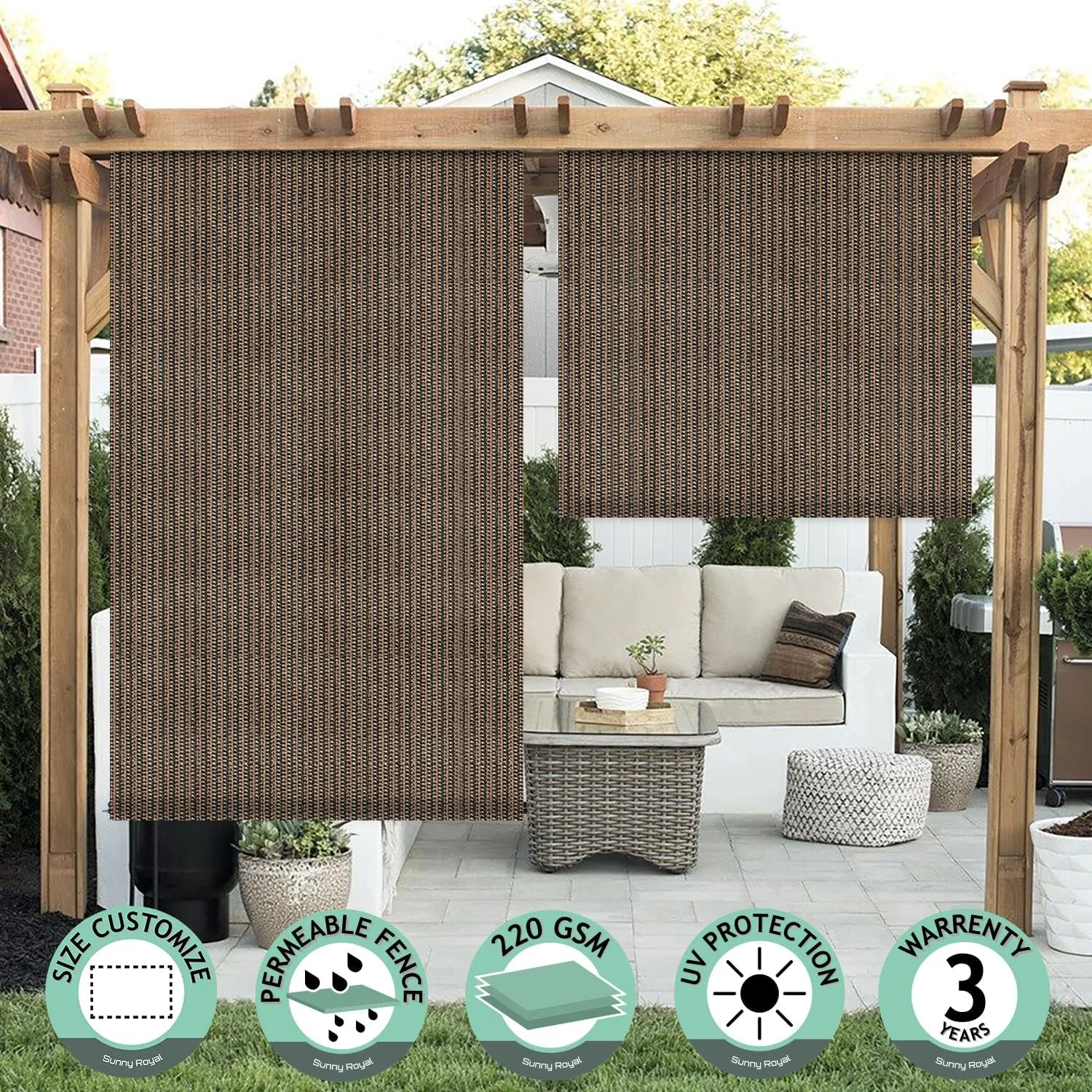 Patio Shades Roll Up Outdoor Exterior Roll Up Blinds for Patio Yard Deck Porch Balcony Backyard 8' W X 6' L Brown