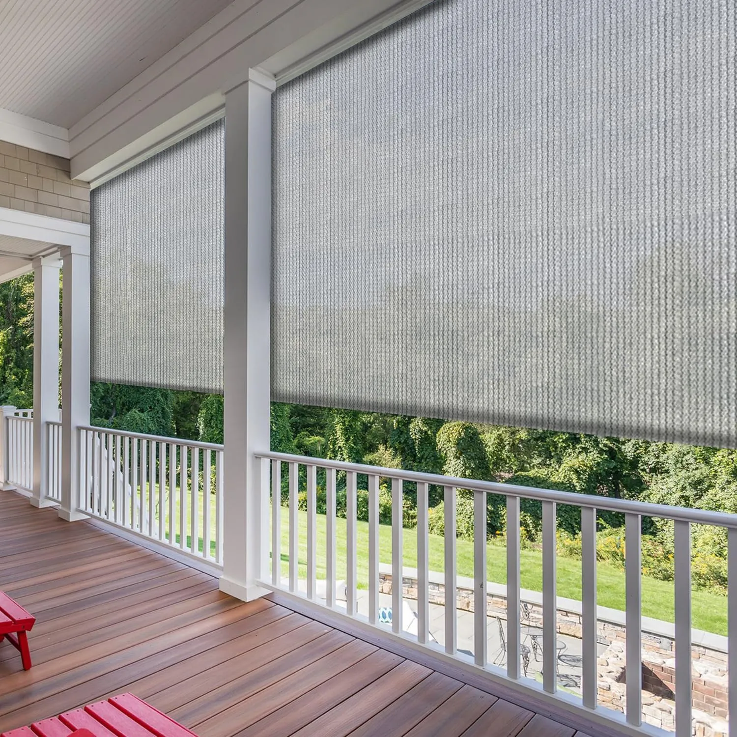 Patio Shades Roll Up Outdoor Exterior Roller Shades Roll Up Blinds for Patio Yard Deck Porch Balcony Backyard 7' W X 6' L Light Grey