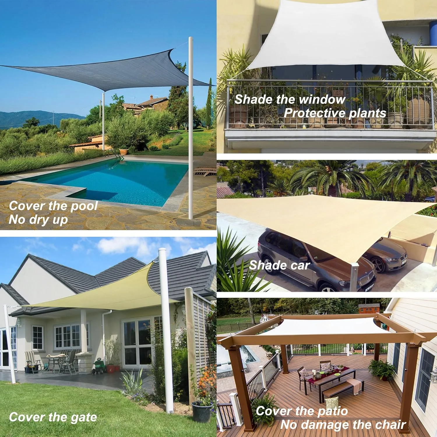 Patio Sun Shade Sail Canopy, 6' x 10' Rectangle Shade Cloth UV Block Sunshade Fabric - Outdoor Cover Awning Shelter for Pergola Backyard Garden Yard (Sand Color)