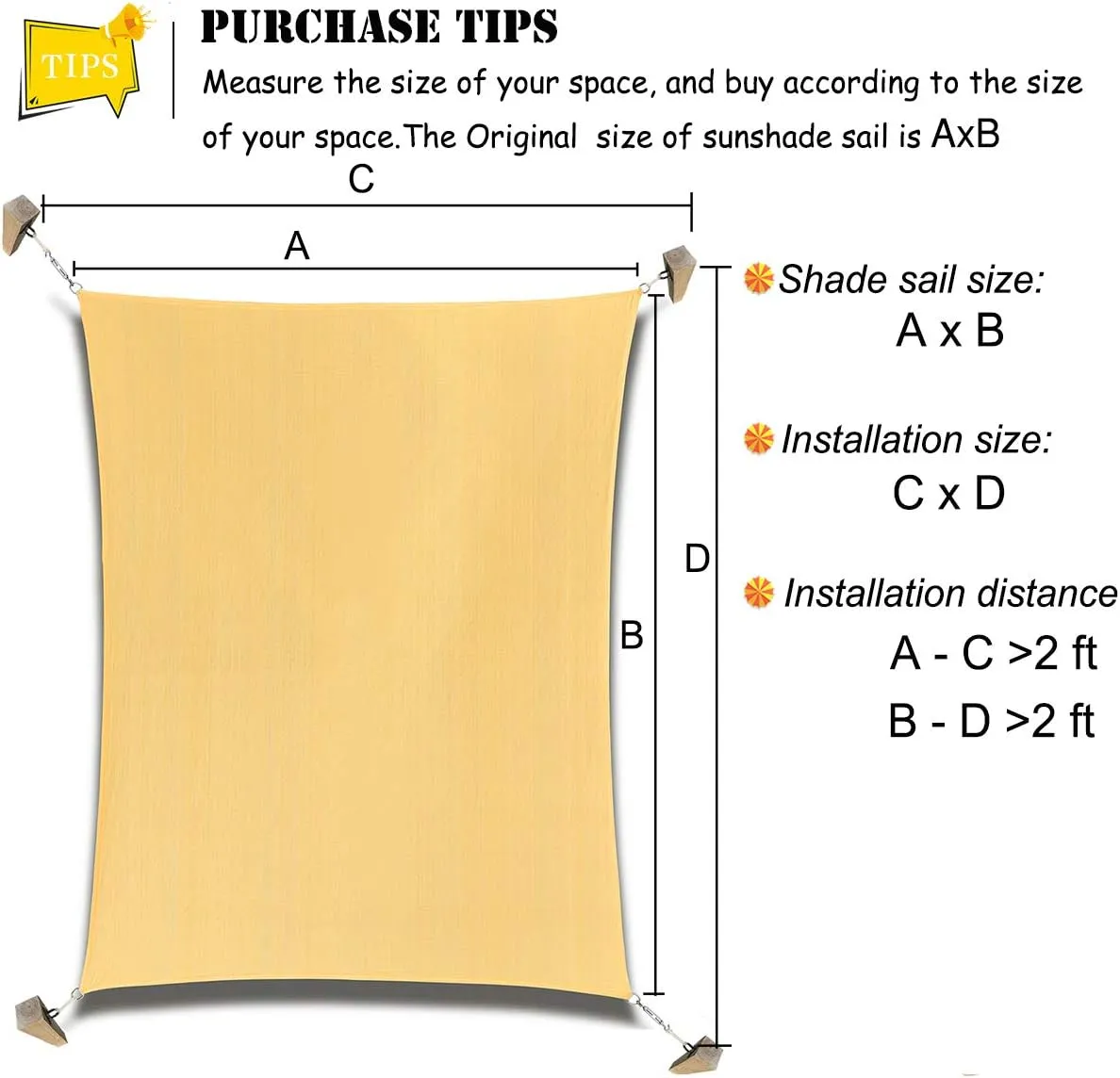 Patio Sun Shade Sail Canopy, 6' x 10' Rectangle Shade Cloth UV Block Sunshade Fabric - Outdoor Cover Awning Shelter for Pergola Backyard Garden Yard (Sand Color)