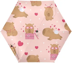 Pattern with Lovely Capybara Automatic Mini Travel Windproof Umbrella Compact Auto Open/Close Small Lightweight Portable Folding Rain Umbrellas for Women Men