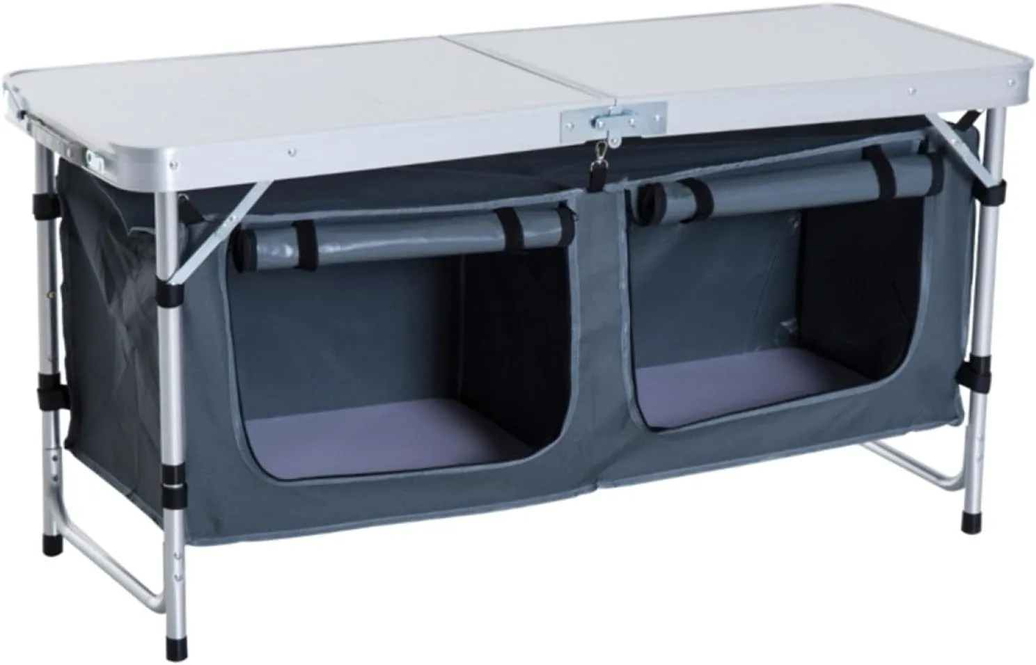 Pebbles White Adjustable Height Folding Table with Storage Cartons, Aluminum Frame & MDF Top para Camping, Picnics, Bbqs (47.2" l X 18.5" w)