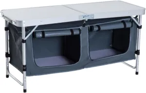 Pebbles White Adjustable Height Folding Table with Storage Cartons, Aluminum Frame & MDF Top para Camping, Picnics, Bbqs (47.2" l X 18.5" w)