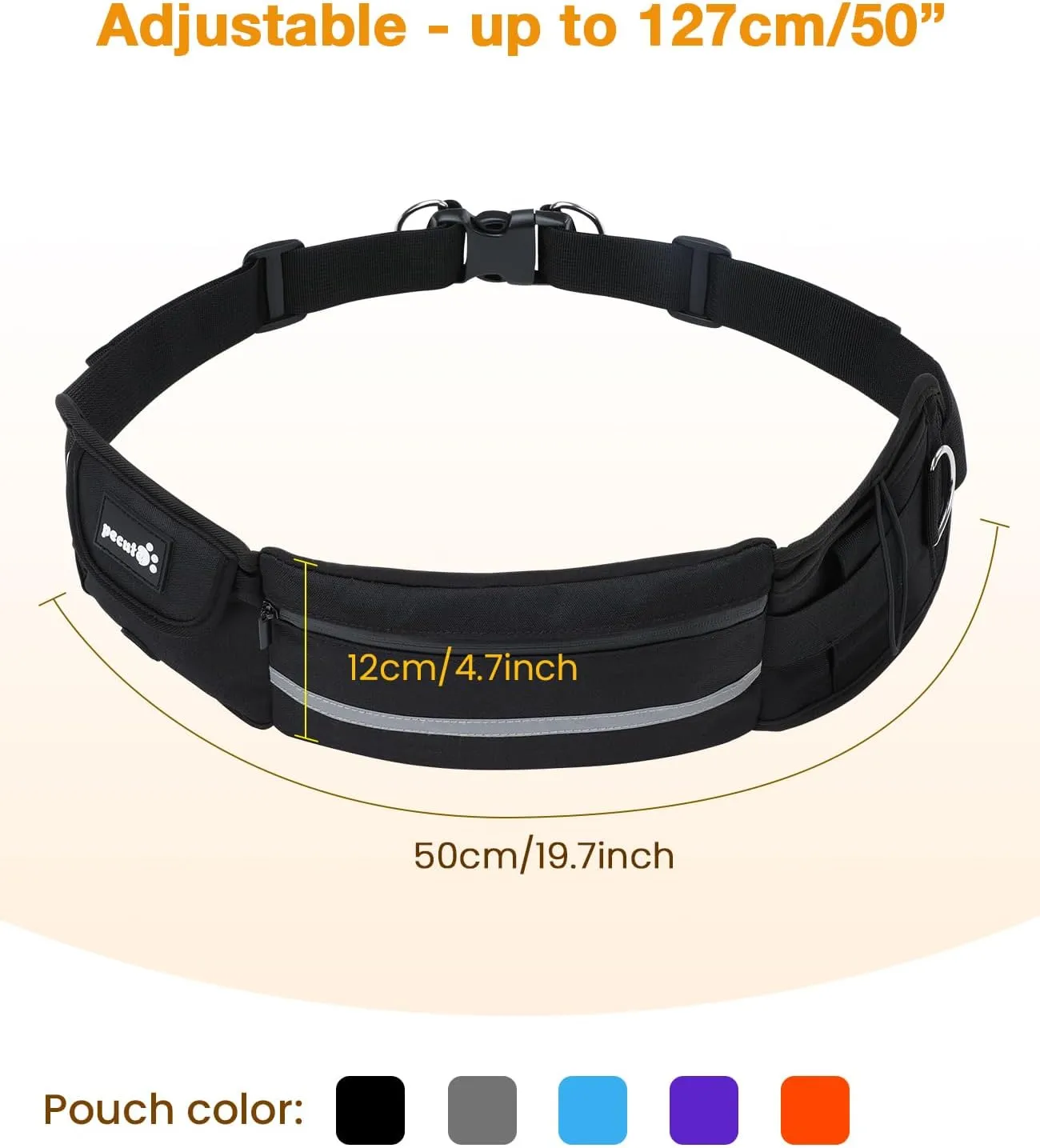 Pecute Hands Free Dog Leash with Pouch, Waist Belt Fanny Pack with Soft Pads, Dual Padded Handles and Durable Bungee for Walking, Hiking, Jogging Biking,Running,Black(Up to 150lbs)