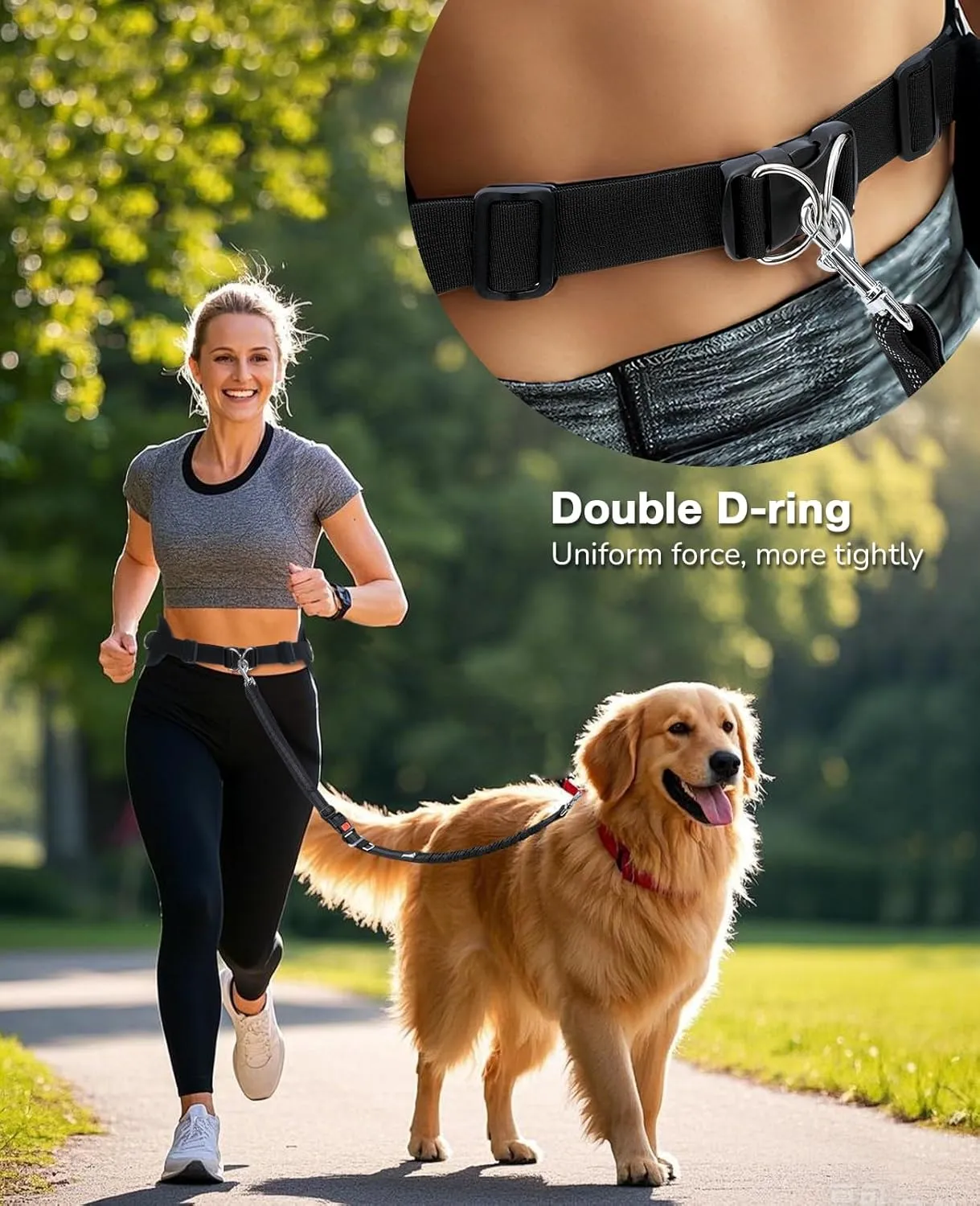 Pecute Hands Free Dog Leash with Pouch, Waist Belt Fanny Pack with Soft Pads, Dual Padded Handles and Durable Bungee for Walking, Hiking, Jogging Biking,Running,Black(Up to 150lbs)