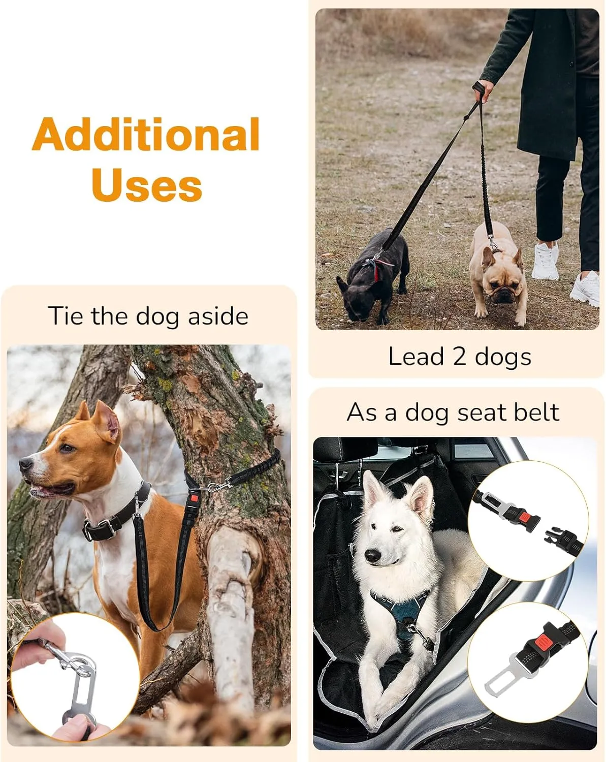 Pecute Hands Free Dog Leash with Pouch, Waist Belt Fanny Pack with Soft Pads, Dual Padded Handles and Durable Bungee for Walking, Hiking, Jogging Biking,Running,Black(Up to 150lbs)