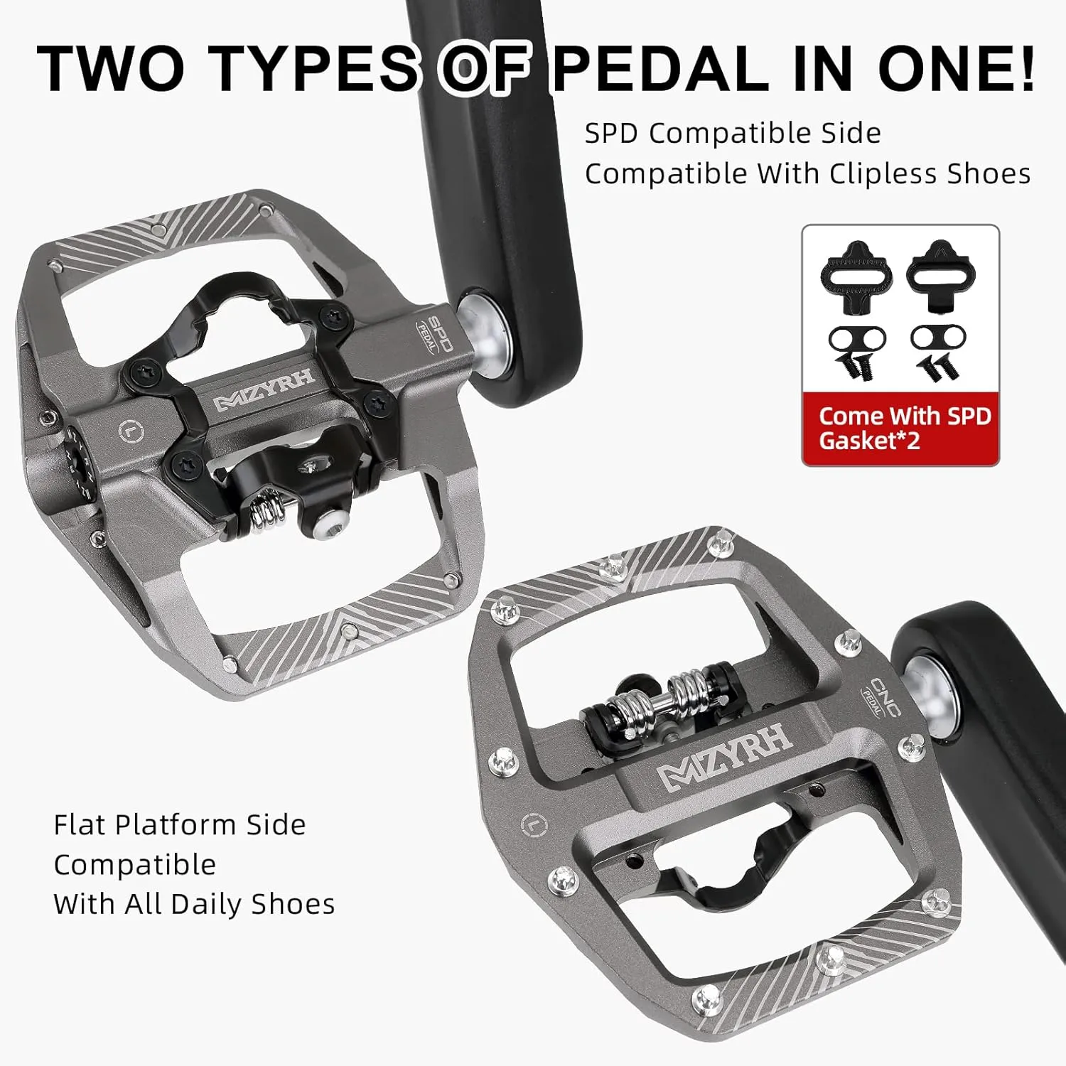 Pedal,MTB Mountain Bike Pedals Compatible with Dual Function Sealed Clipless Aluminum 9/16" Bicycle Flat Platform with Cleats for Road, MTB