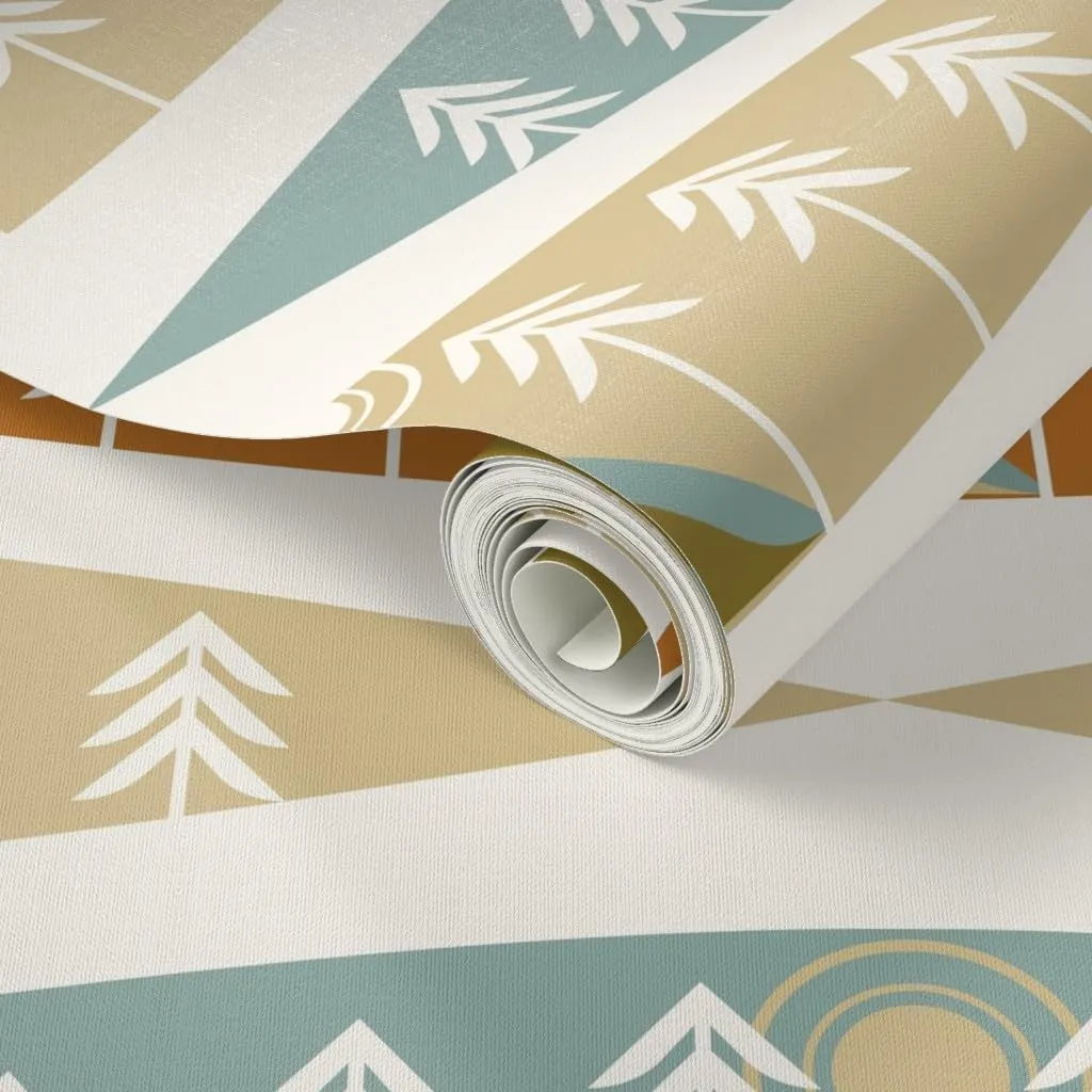 Peel & Stick Wallpaper 3ft x 2ft - Camping Earth Tones Adventure Exploration Great Outdoors Tents Trees Nature Sunrise Sunset Red Beige Custom Removable Wallpaper by Spoonflower
