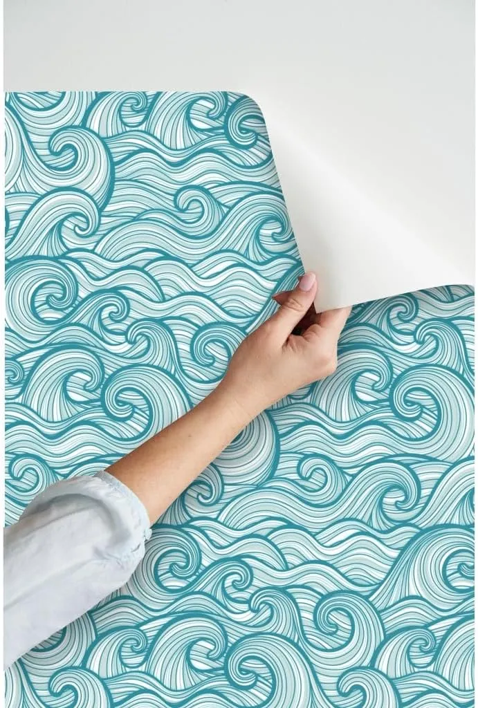 Peel & Stick Wallpaper 3ft x 2ft - Ocean Waves Beach Sea Hawaii Coastal Surfing Water Big Waves Tidal Waves Beach House Coastal Custom Removable Wallpaper by Spoonflower