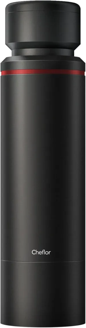 Pepper Grinder Mill,Cheflor 12X High Output Pepper Mill with Thermometer 2 in 1,Professional Duty Aluminum Manual Pepper Grinder with Stainless Steel Burrs and Adjustable Coarseness,Gift Set