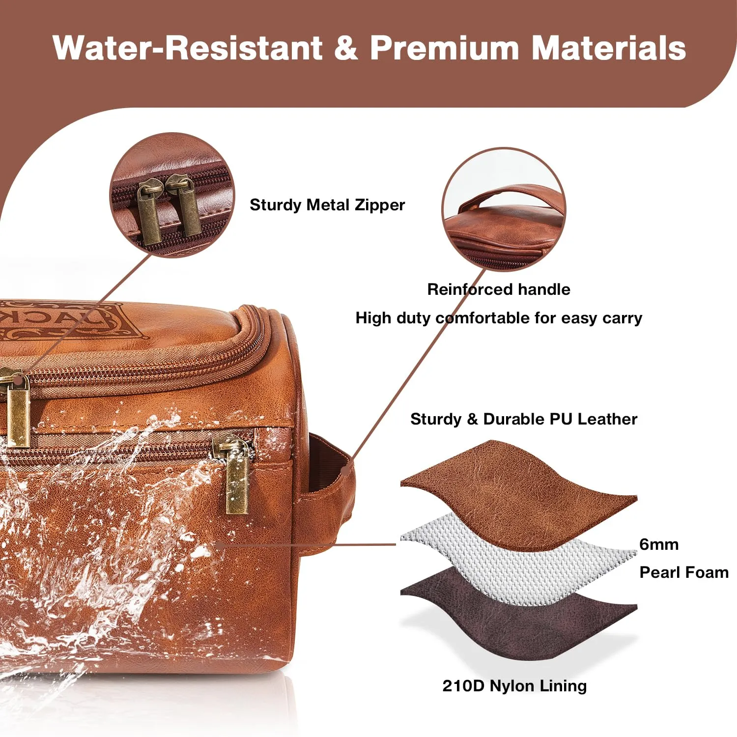 Personalized Leather Toiletry Bag For Men with Hook, Groomsmen Gifts Travel Bag Laser Engraved Name Monogram PU Leather Gift Anniversary Gift For Him Husband Father Leather Dopp Kit with Side Handle