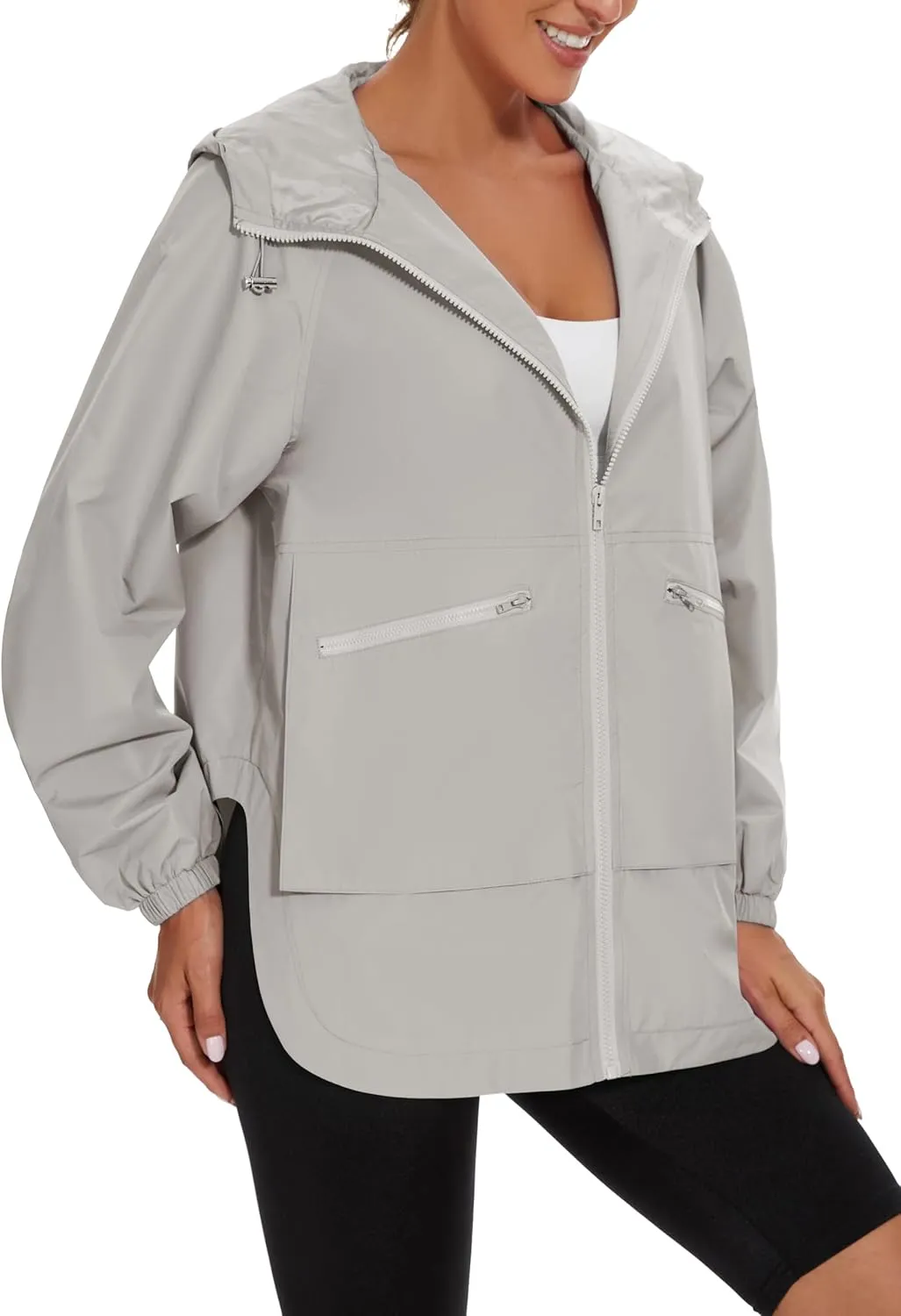 PESION Womens Waterproof Raincoat Lightweight Rain Jacket Trench Coat Hooded Windbreaker With Pockets for Outdoor