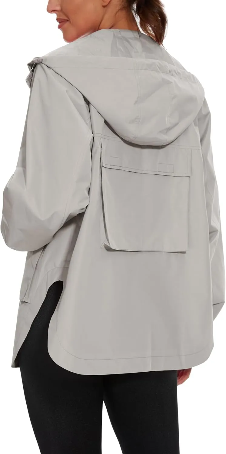 PESION Womens Waterproof Raincoat Lightweight Rain Jacket Trench Coat Hooded Windbreaker With Pockets for Outdoor