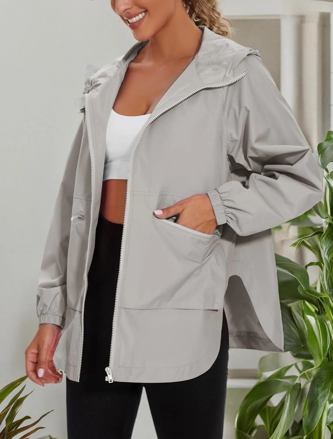 PESION Womens Waterproof Raincoat Lightweight Rain Jacket Trench Coat Hooded Windbreaker With Pockets for Outdoor