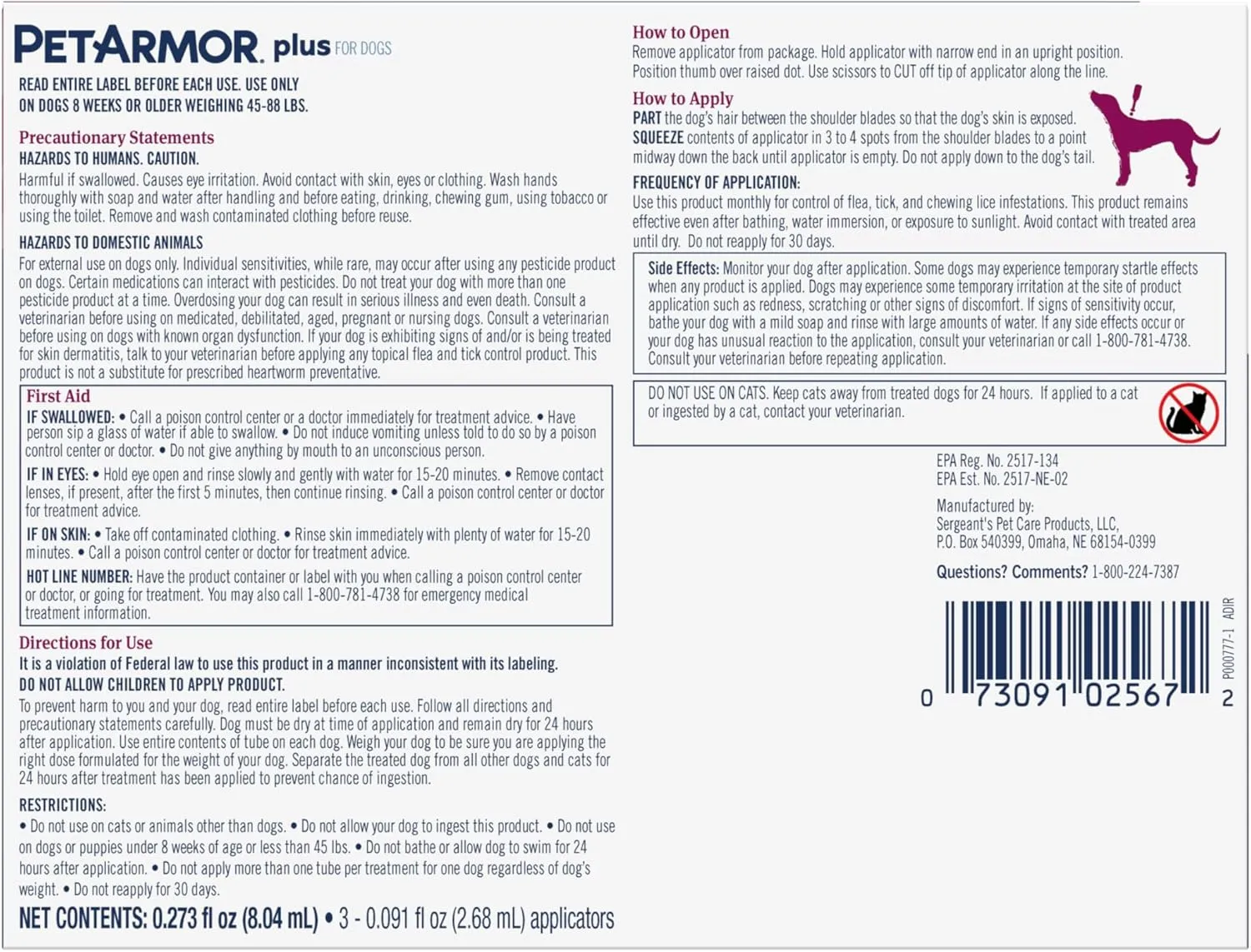 PetArmor Plus Flea and Tick Prevention for Dogs, Dog Flea and Tick Treatment, 6 Doses, Waterproof Topical, Fast Acting, Large Dogs Dogs (45-88 lbs)