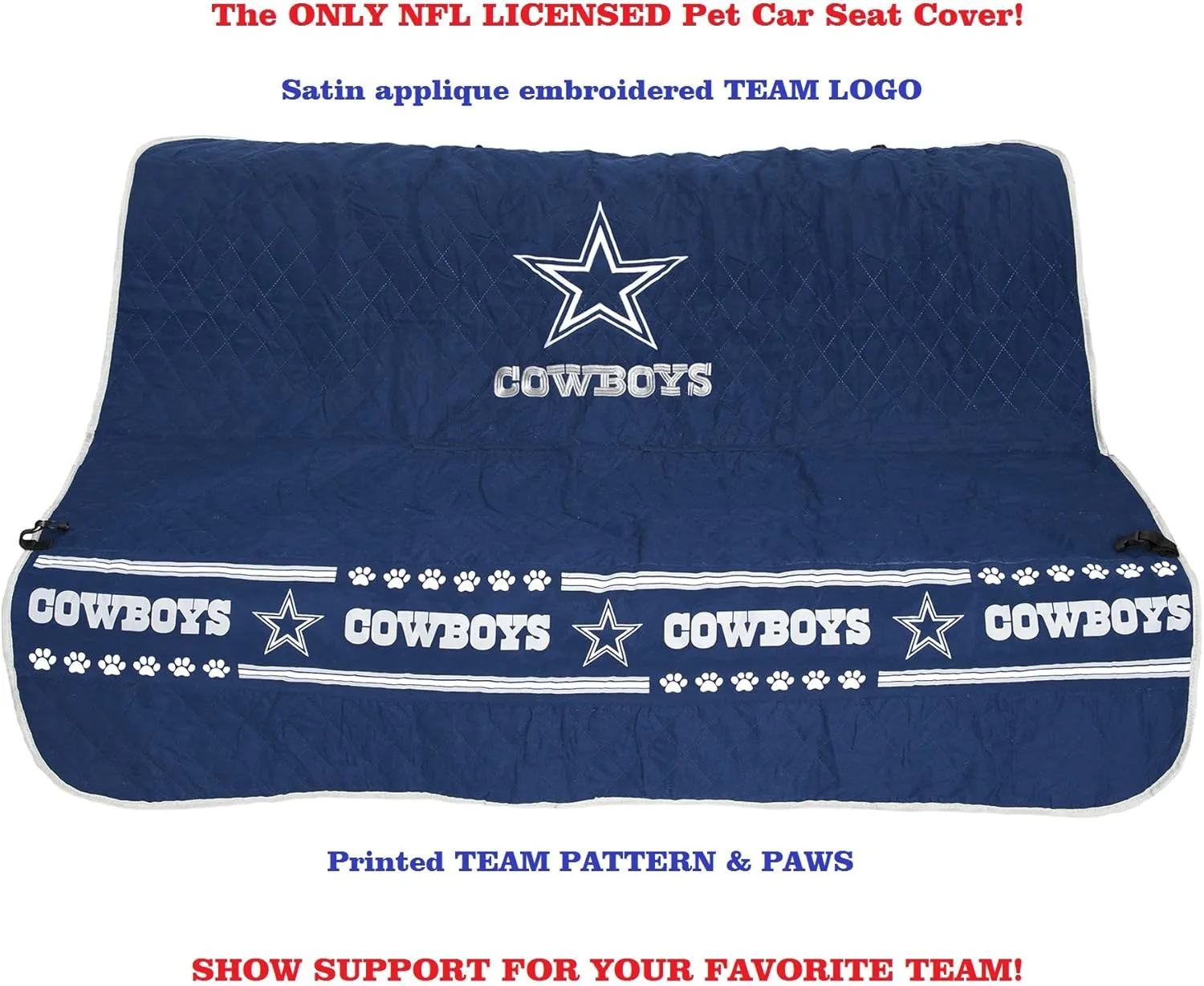 Pets First NFL CAR SEAT COVER - DALLAS COWBOYS Waterproof, Non-slip BEST Football LICENSED PET SEAT cover for DOGS & CATS,55 x 50 Inches