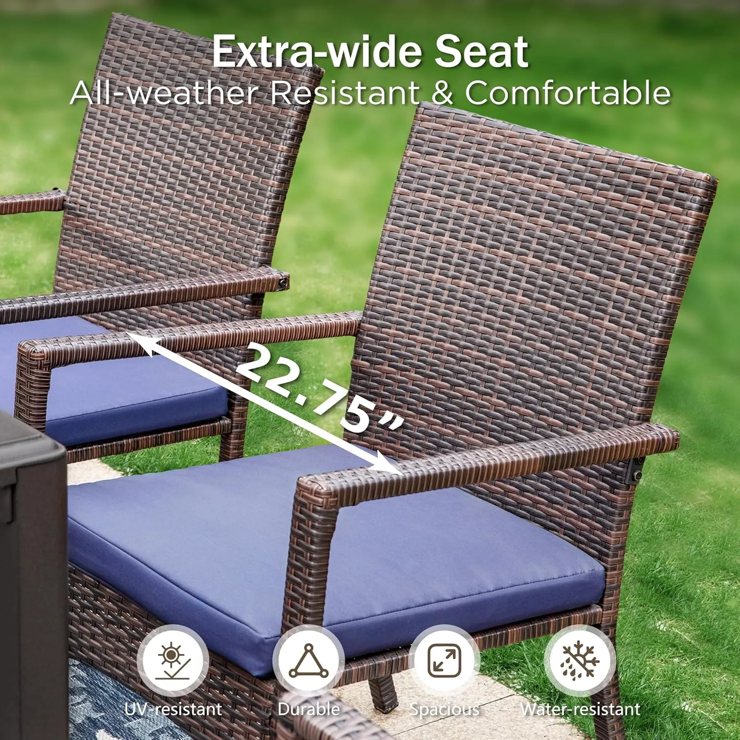 PHI VILLA 5 Piece Outdoor Dining Set with Umbrella, 37" Square Metal Dining Table & Cushioned Rattan Chairs with 10ft Blue Umbrella for Patio, Deck, Yard, Porch
