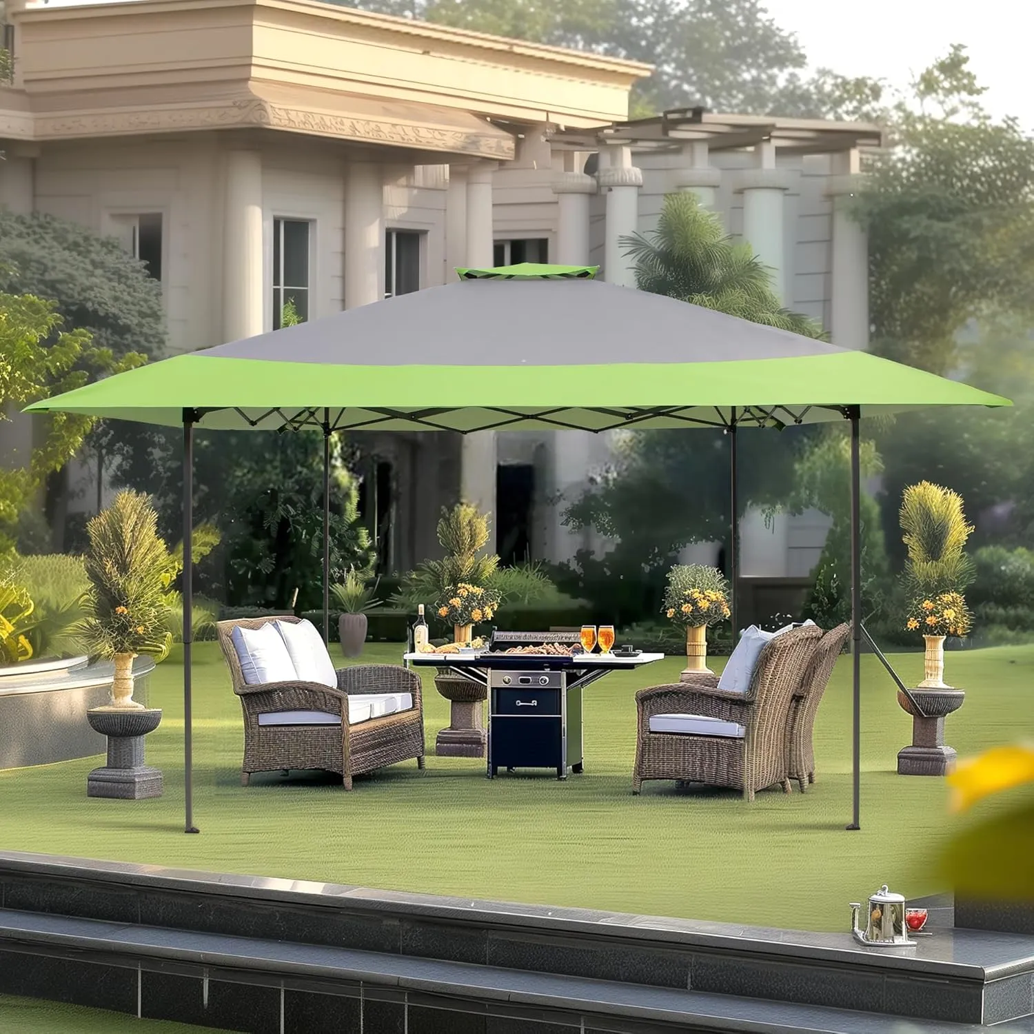 PHI VILLA Pop-Up Canopy Tent 13x13 Instant Shelter Outdoor Canopy with Wheeled Bag,Green