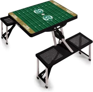 PICNIC TIME NCAA Colorado State Rams Football Field Folding Picnic Table - Camping Table - Outdoor Table with Umbrella Hole, (Black)