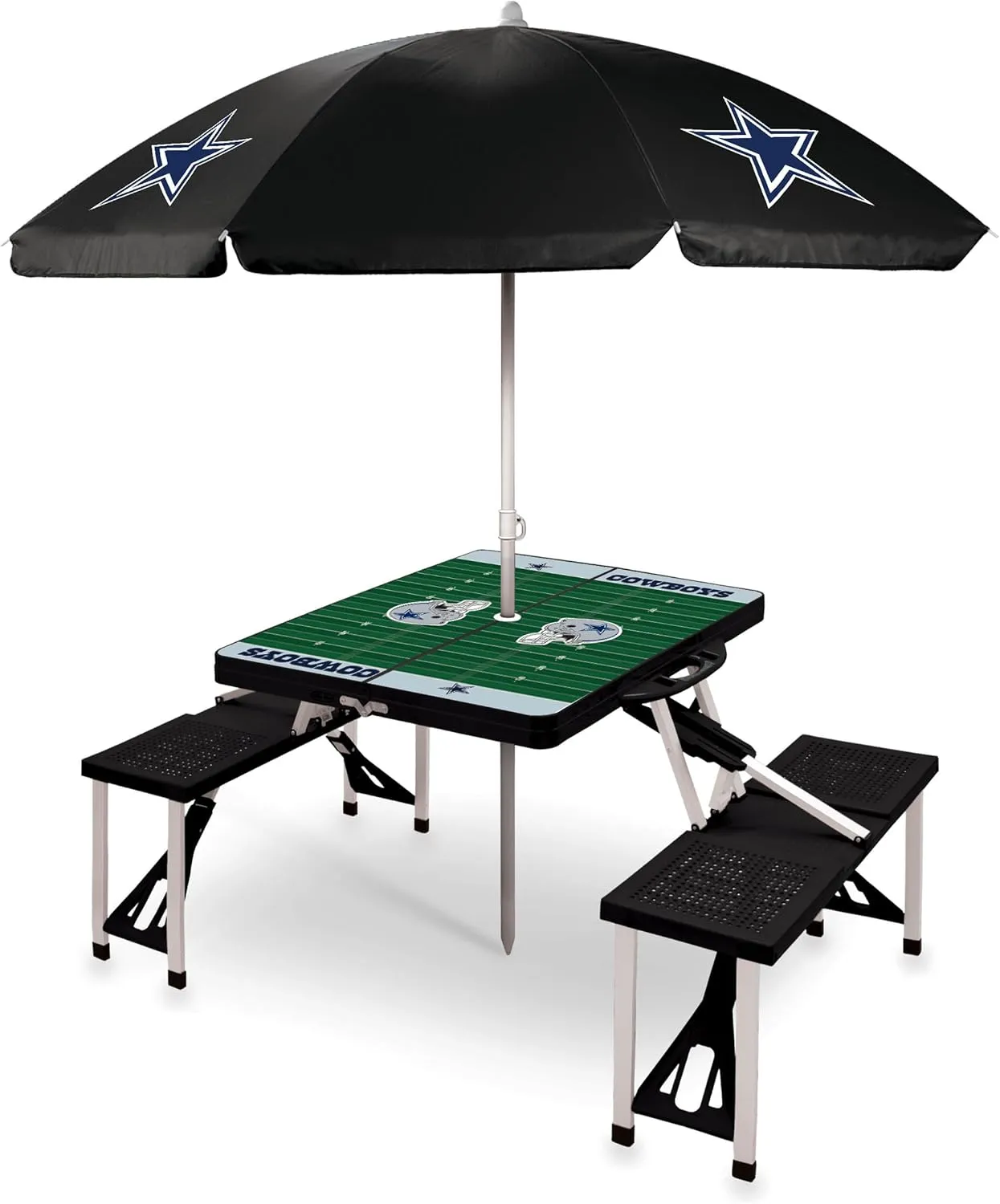 PICNIC TIME NFL Picnic Table Portable Folding Table with Seats and Umbrella