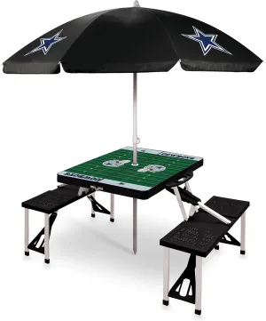 PICNIC TIME NFL Picnic Table Portable Folding Table with Seats and Umbrella