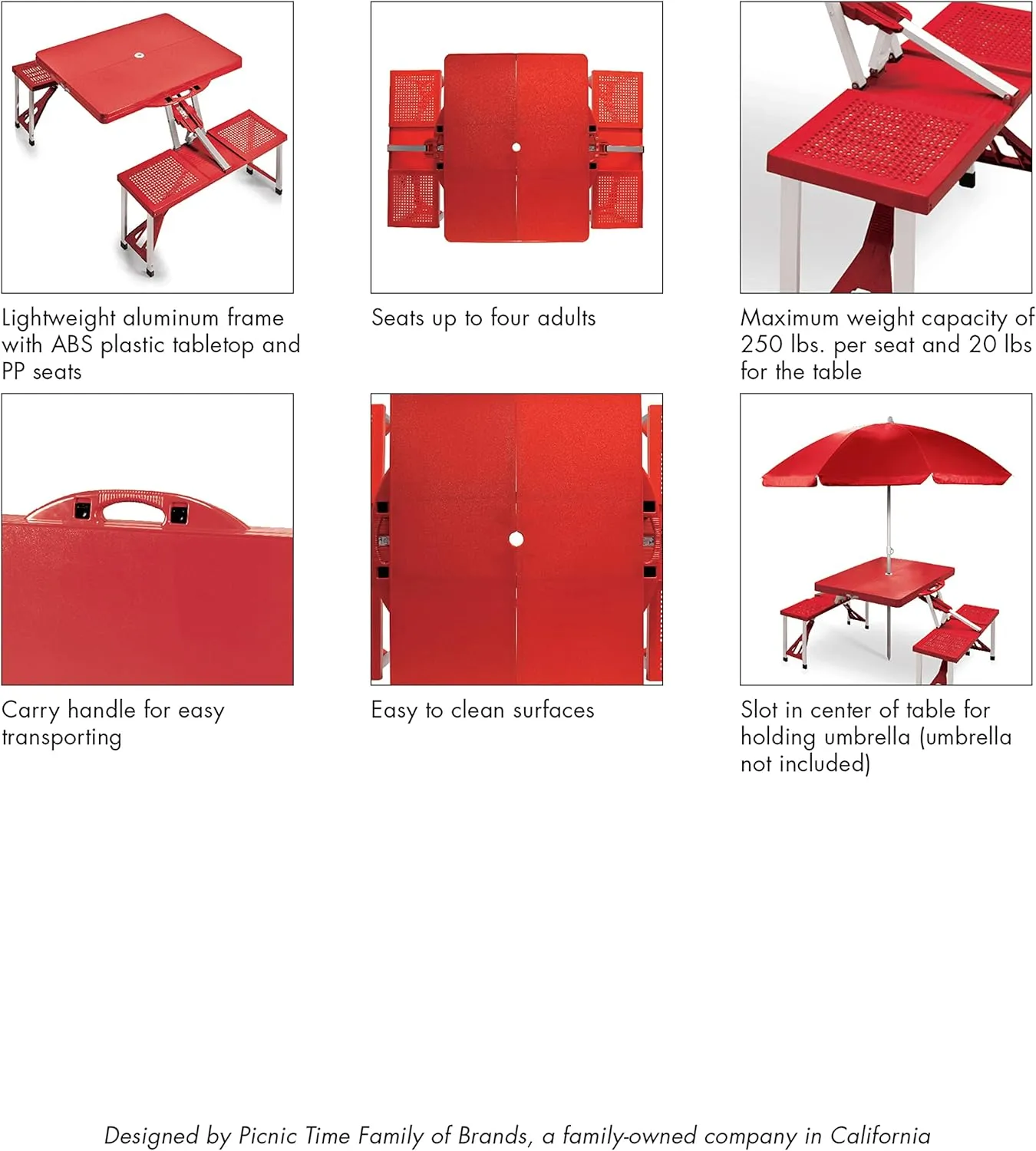 PICNIC TIME NFL Picnic Table Portable Folding Table with Seats and Umbrella