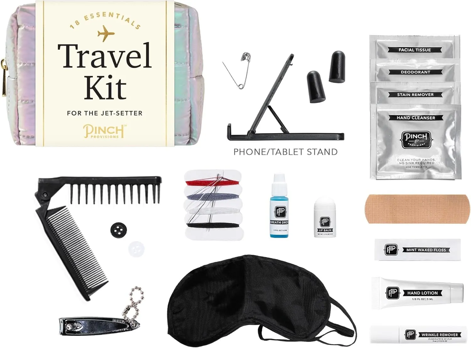 Pinch Provisions Pastel Aura Travel Kit, 18 Must-Have Travel Essentials, Ideal Road Trip or Airport Gift for Friends, Family & Peers, Portable Compact Zipper Pouch