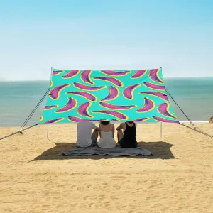 Pink Bananas Beach Canopy Tent Anti-UV & Wind Resistant, Yellow Outline Camping Sun Shelter Easy Setup Portable,Outdoor Shade Tents with Sandbags,Sand Shovels,Ground Pegs & Stability Poles