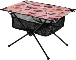 Pink Cakes Pattern Portable Folding Camping Table, Compact Lightweight Beach Table with Carrying Bag for Outdoor Picnics, BBQs, Camp