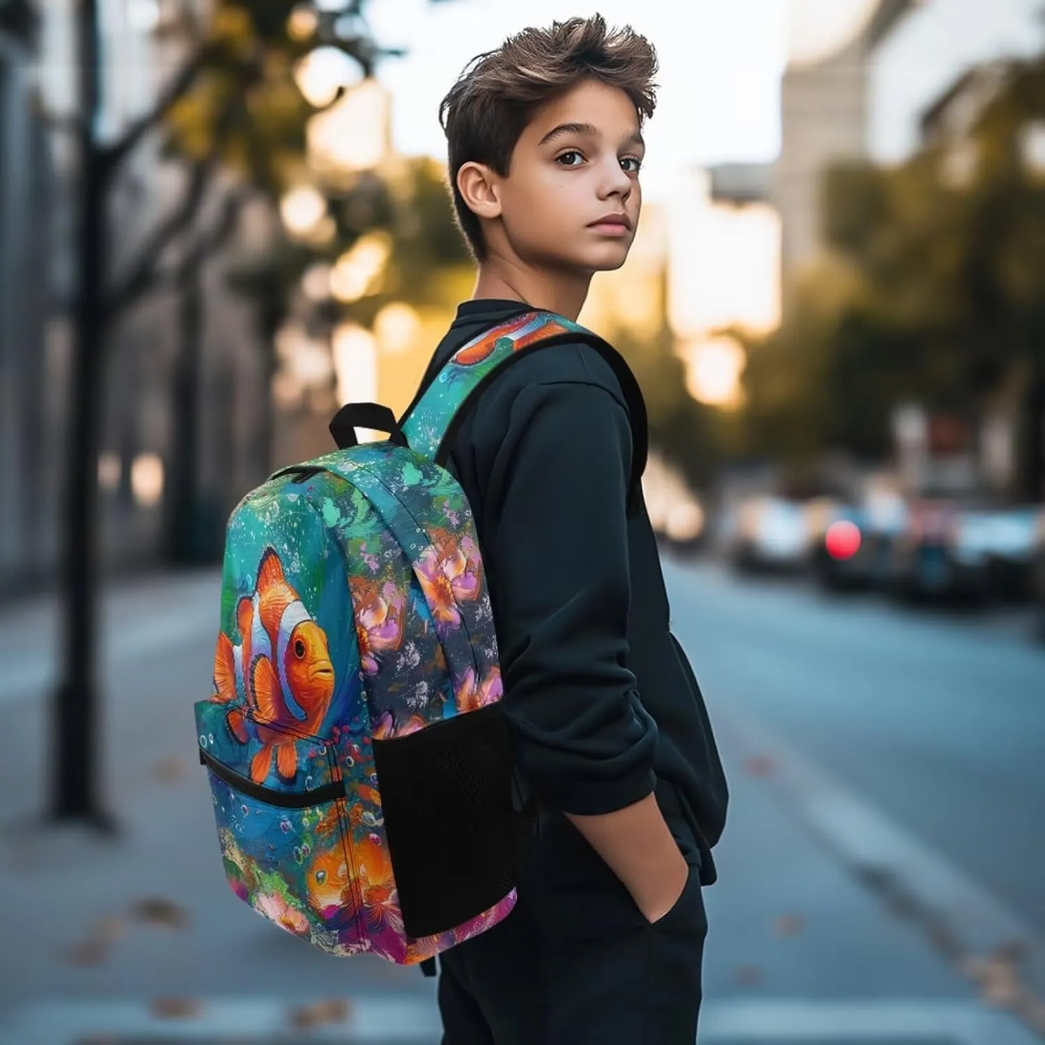 PinUp Angel Cute Clownfish Print Funny Backpack 17 Inch Boys Girls Bookbag for Primary Middle School Backpacks Cute Animal Graphic School Bag