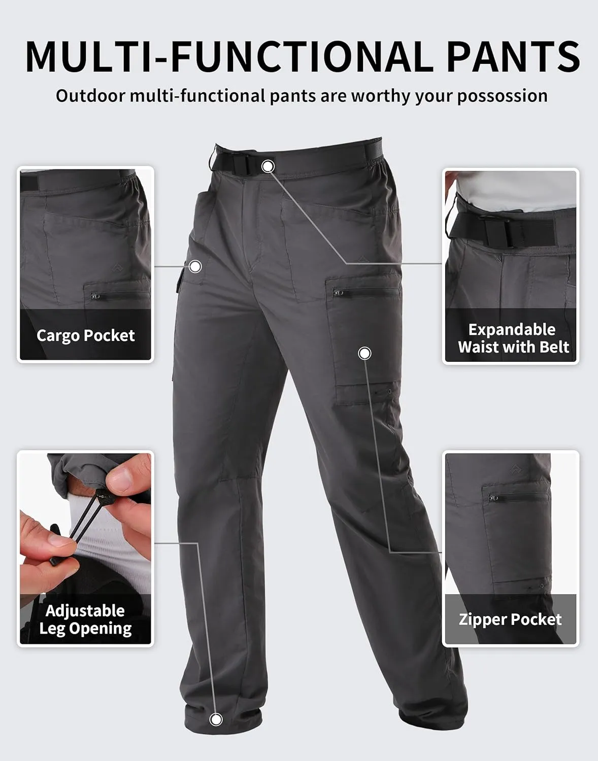 Pioneer Camp Men's Hiking Cargo Pants Lightweight Quick Dry Outdoor Water Resistant Work Tactical Pant for Men Travel Fishing