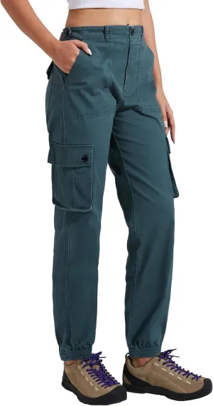 Pioneer Camp Women's Stretchy Cargo Pants with Pockets High-Rise Casual Hiking Cotton Joggers Adjustable Waistband with Belt