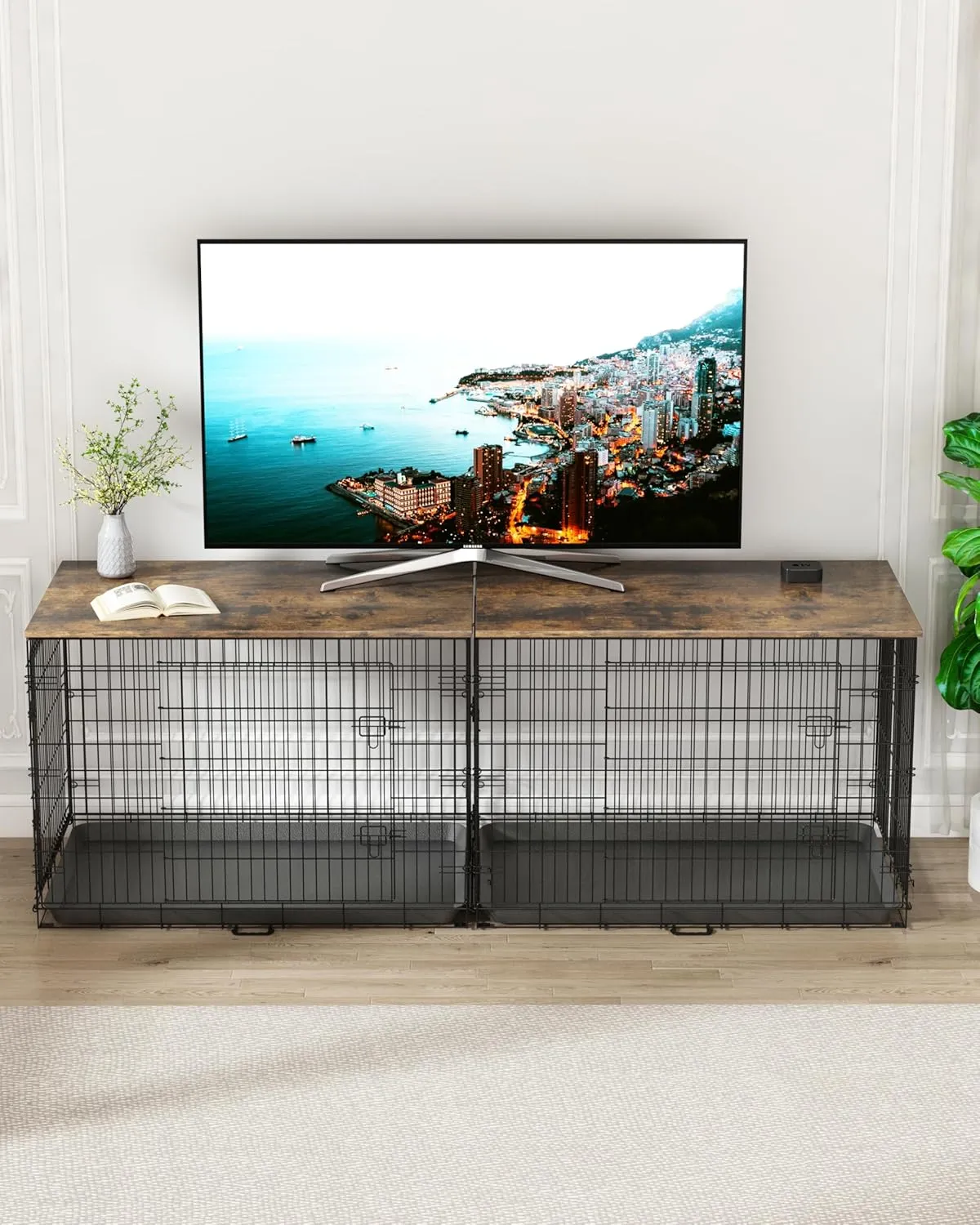Piskyet Dog Crate Topper Wood Countertop for 48 42 36 30 24 inch Dog Cage, Dog Crate Cover,Dog Kennel Topper(Crate Not Include) (Rustic Brown, for 42 Inch Crate)