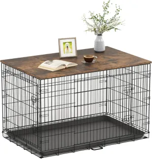 Piskyet Dog Crate Topper Wood Countertop for 48 42 36 30 24 inch Dog Cage, Dog Crate Cover,Dog Kennel Topper(Crate Not Include) (Rustic Brown, for 42 Inch Crate)