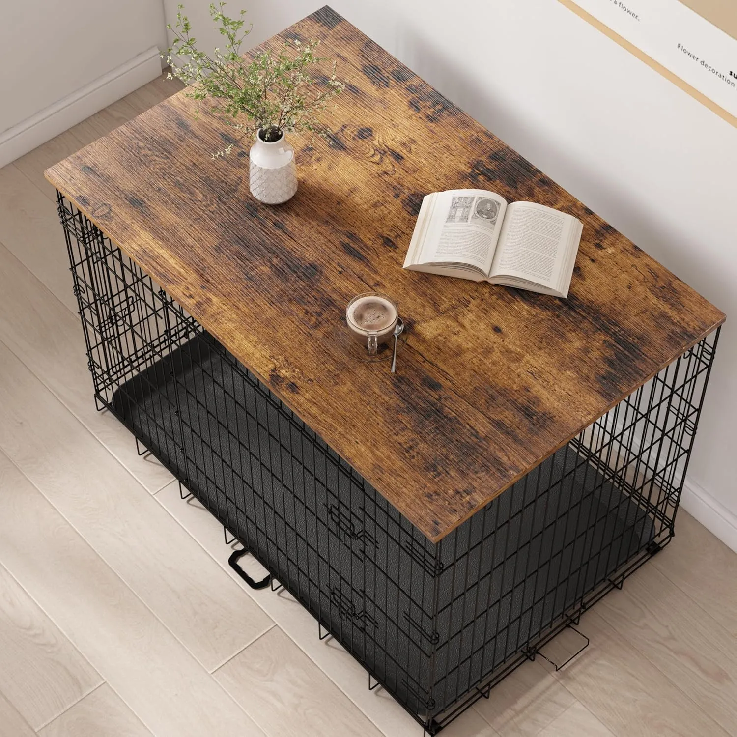 Piskyet Dog Crate Topper Wood Countertop for 48 42 36 30 24 inch Dog Cage, Dog Crate Cover,Dog Kennel Topper(Crate Not Include) (Rustic Brown, for 42 Inch Crate)