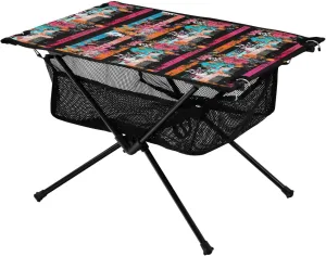 Plaid with Floral Portable Folding Camping Table, Compact Lightweight Beach Table with Carrying Bag for Outdoor Picnics, BBQs, Camp