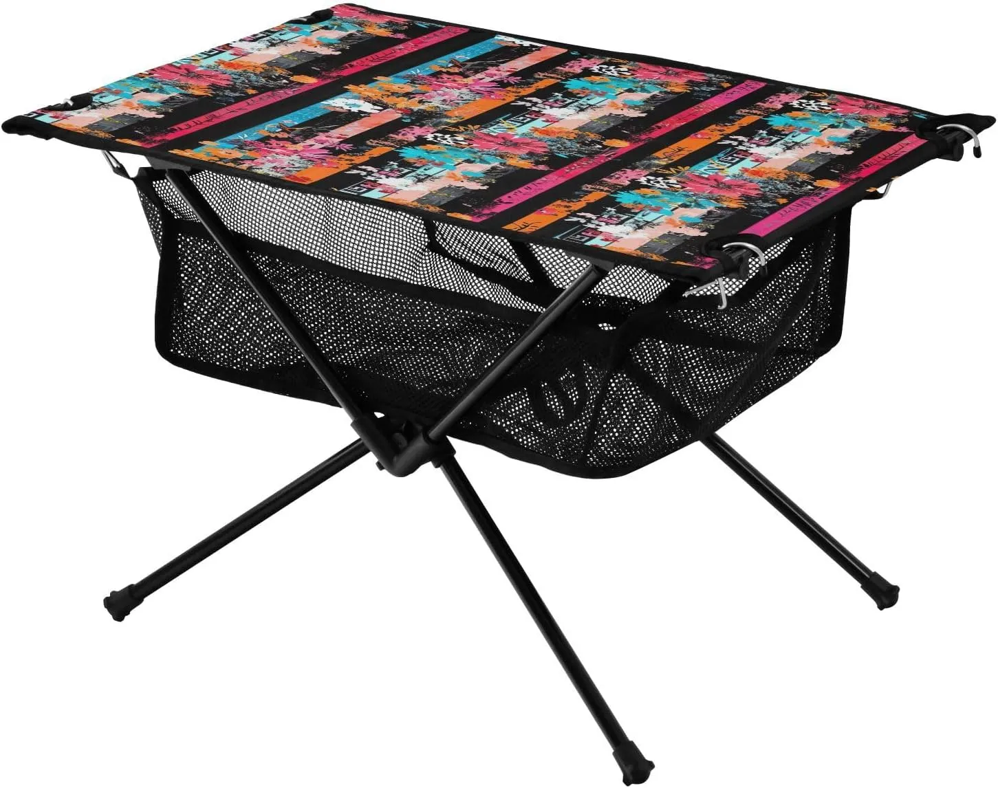 Plaid with Floral Portable Folding Camping Table, Compact Lightweight Beach Table with Carrying Bag for Outdoor Picnics, BBQs, Camp