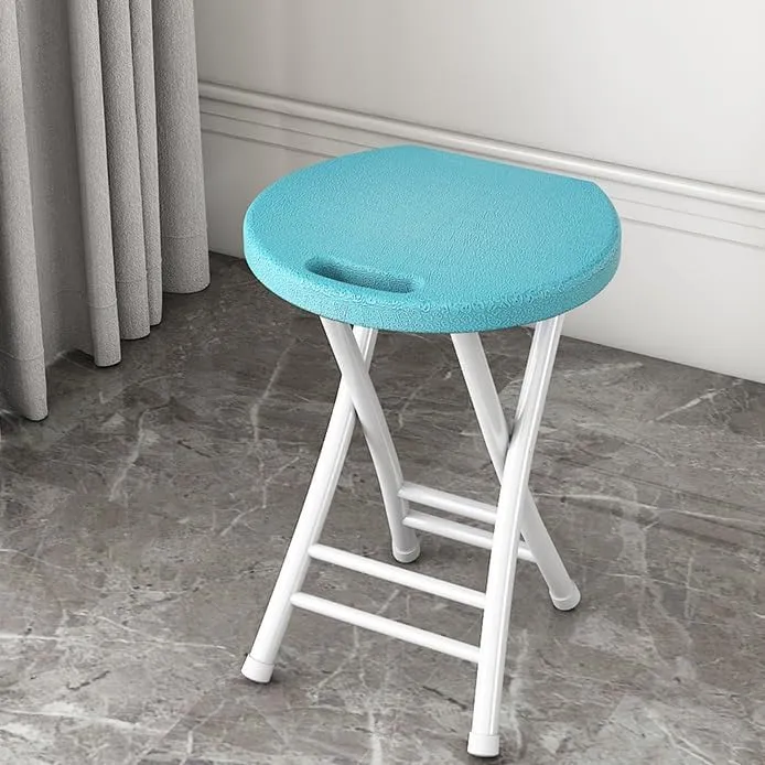 Plastic Folding Stool 20inch Foldable Camping Stool Portable Collapsible Round Stool with Handle for Indoor Outdoor Fishing BBQ(Blue)