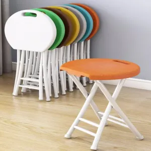 Plastic Folding Stool 20inch Foldable Camping Stool Portable Collapsible Round Stool with Handle for Indoor Outdoor Fishing BBQ(Blue)