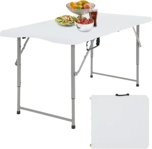 Plastic Folding Table, 4FT, White, Adjustable Height, Indoor/Outdoor, Party Dining, Utility