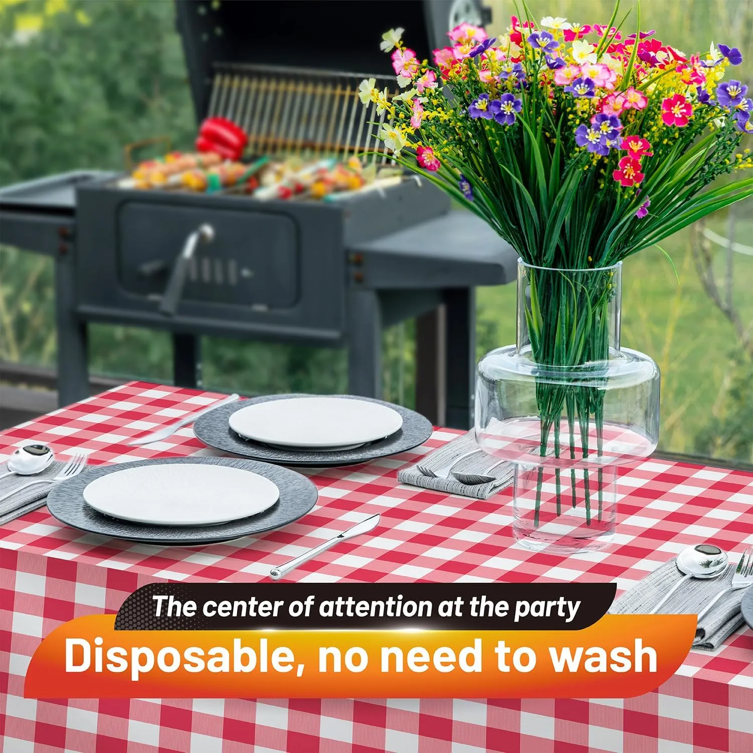 Plastic Table Cloth, 310 Ft X 54 in Disposable Tablecloth Red and White Checkered Tablecloth with Any Cut Sliding Cutters Premium PEVA Plastic Table Cloth Disposable for Picnic, Parties, Festivals