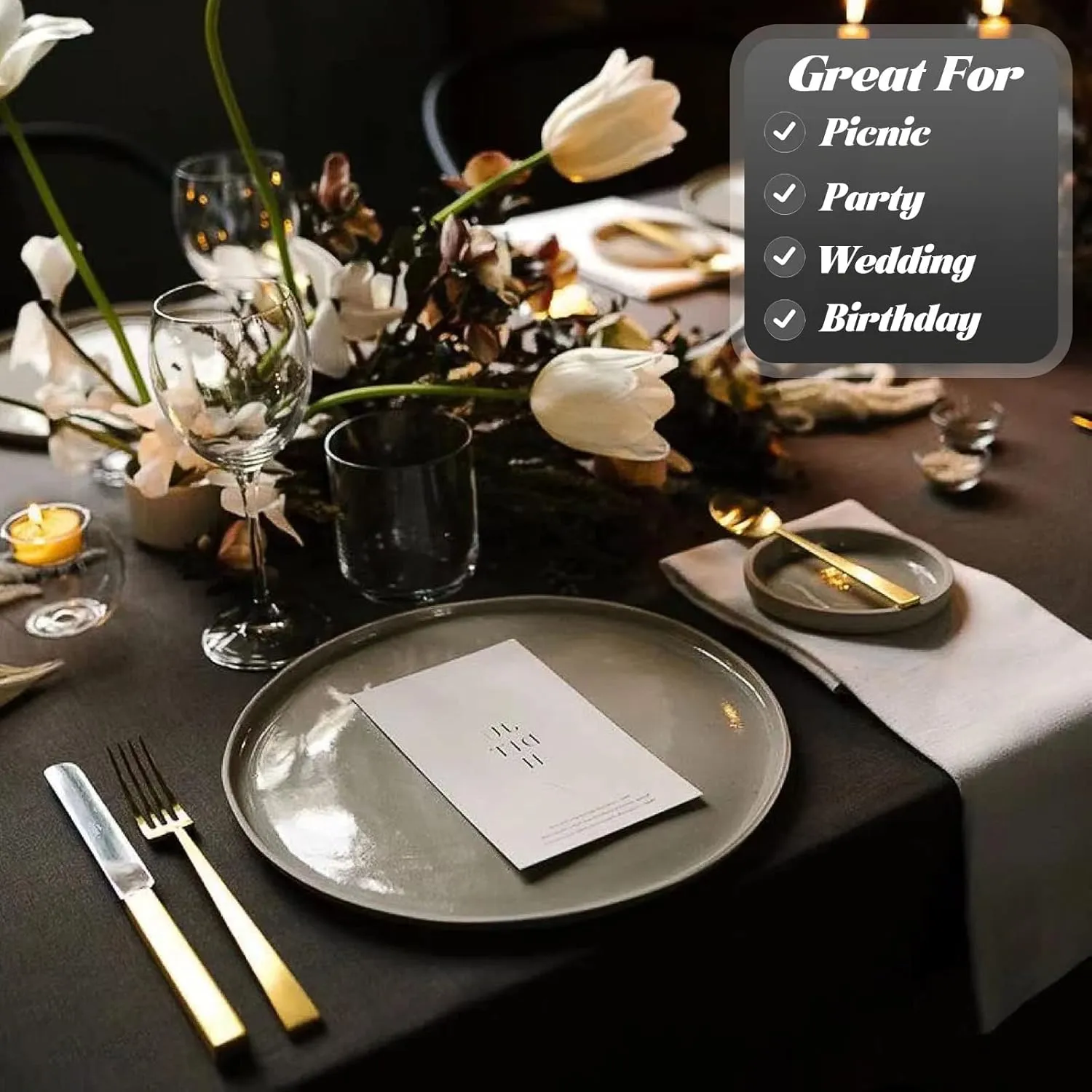 Plastic Table Cover Roll Disposable Tablecloth: 54in X 120ft Table Covers Plastic Table Cover Roll with Easy Slide Cutter Plastic Table Cloths for Parties Disposable-Black