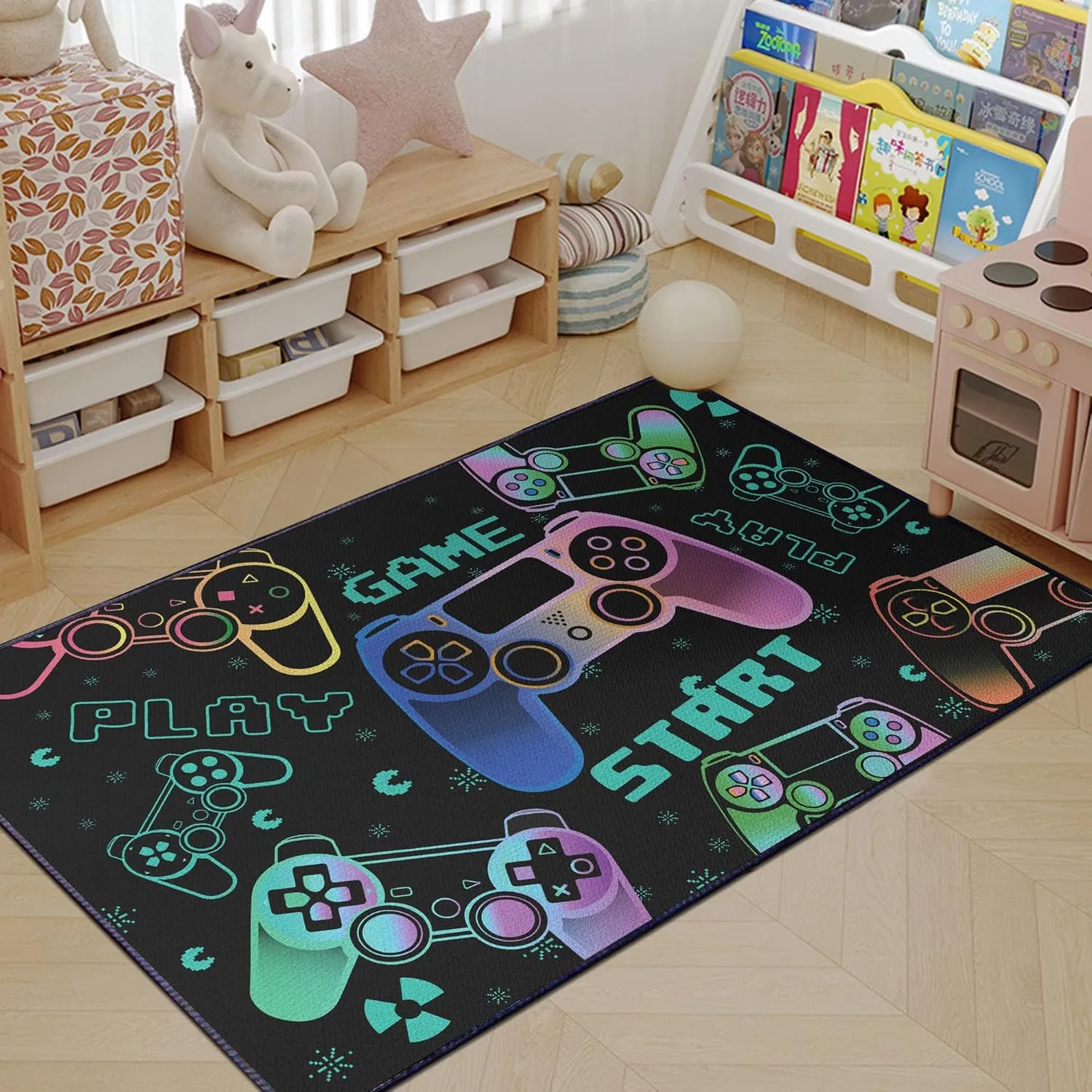 Play Gaming Rug for Bedroom Gamer Mat Gamepad for Boys Room 59"x39" for Playroom Decor Washable