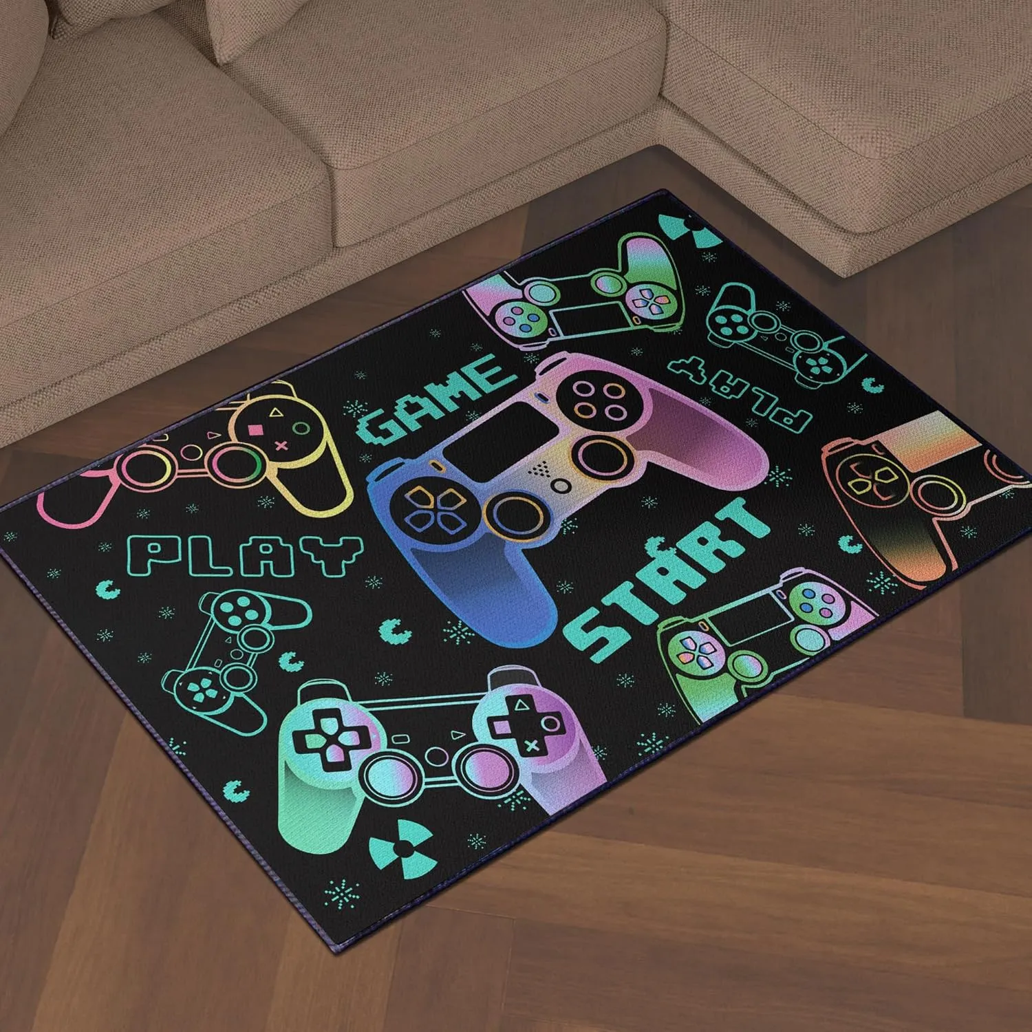 Play Gaming Rug for Bedroom Gamer Mat Gamepad for Boys Room 59"x39" for Playroom Decor Washable