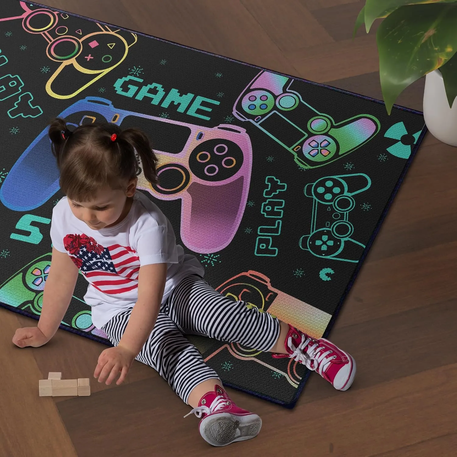 Play Gaming Rug for Bedroom Gamer Mat Gamepad for Boys Room 59"x39" for Playroom Decor Washable