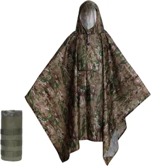 Plus Size Adult Rain Poncho with Hood, Camo Poncho Waterproof, Army Poncho for Camping, Hiking, Fishing, Travel and Outdoors.