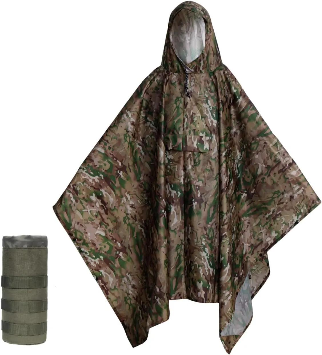 Plus Size Adult Rain Poncho with Hood, Camo Poncho Waterproof, Army Poncho for Camping, Hiking, Fishing, Travel and Outdoors.