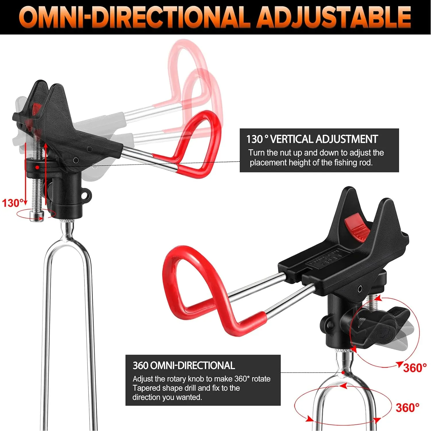 PLUSINNO Fishing Rod Holders - Upgraded 360 Degree Adjustable Fishing Pole Stand Equipment for Bank, Beach, Gift for Men