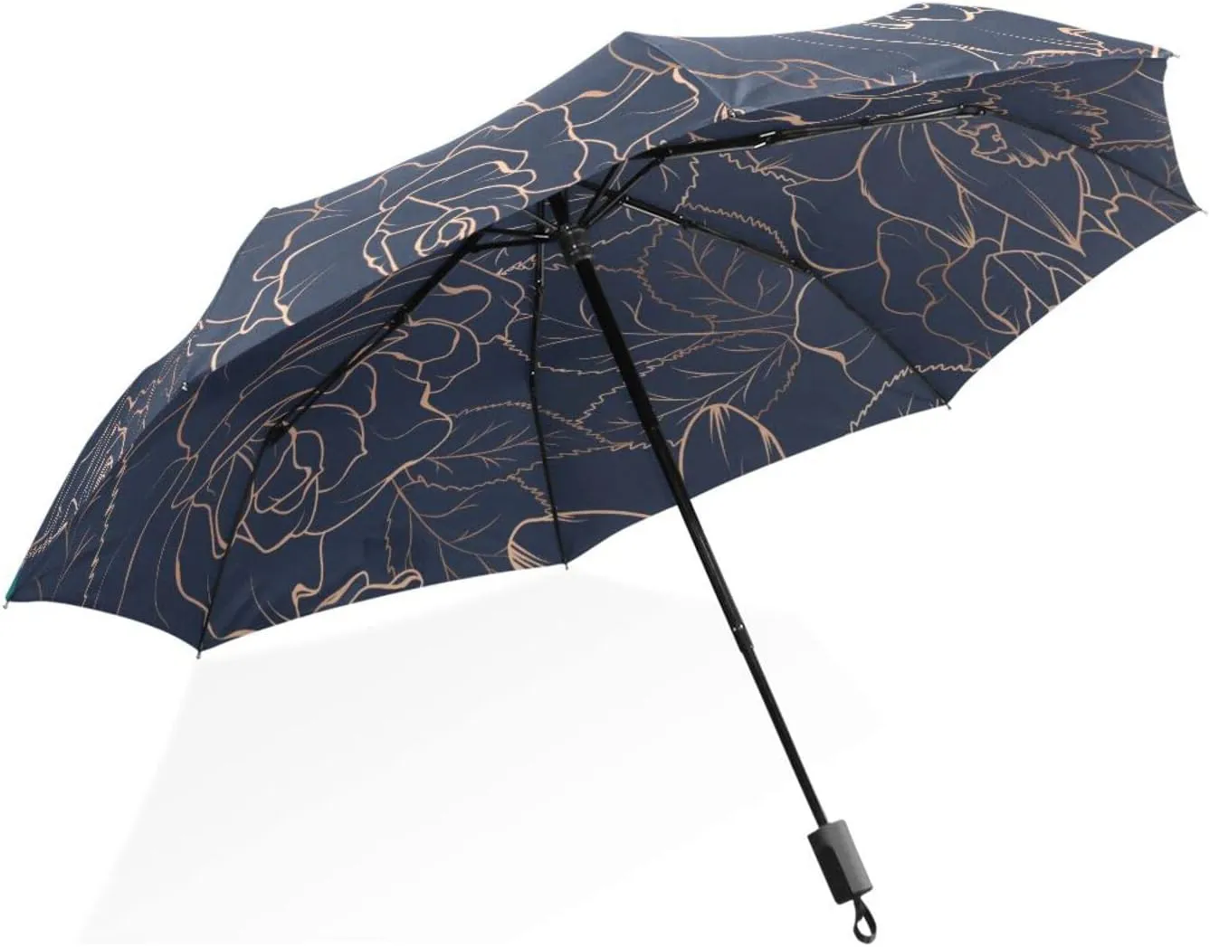 Poeticcity Rain Travel Umbrella, Hand Open Close Windproof Waterproof Folding Umbrella, Compact Canopy Strong Ray Parasol Umbrella